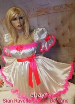 Sian Ravelle LUXURY Satin Cream Pink Sissy Adult Baby Doll Dress Knickers Set