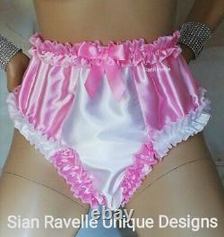 Sian Ravelle Luxurious White & Pink Satin Sissy Baby Doll Dress & Knickers