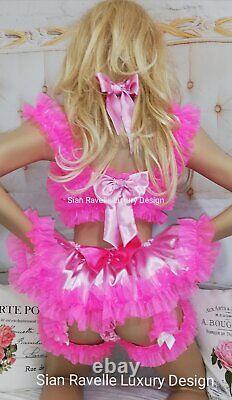 Sian Ravelle Luxury Baby Pink Satin Frilly Sissy Tutu Suspender Belt VTG 4strap