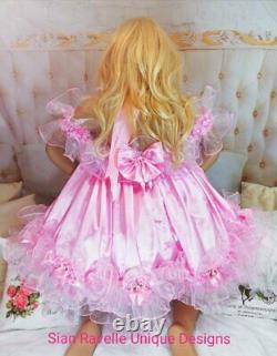 Sian Ravelle Luxury Pink Satin Organza Frilly Tv Adult Baby Doll Sissy Dress Set