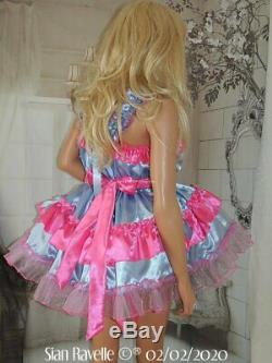 Sian Ravelle Pink Blue Satin Lined Frilly Adult Baby Sissy Dress & Sexy Knickers