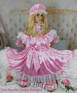 Sian Ravelle Pink Sissy Satin Chiffon Wench Maid Adult Baby Doll Dress 8 Set