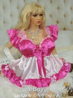 Sian Ravelle SALE PINK WHITE SATIN FRILLY SISSY ADULT BABY DOLL NIGHT PLAY DRESS