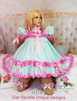 Sian Ravelle Sexy Mint Pink Silk Adult Baby Doll Sissy Maid Dress Knickers 6 Set