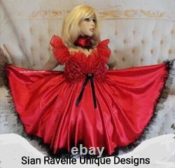 Sian Ravelle Unique LUXURY SEXY RED SATIN BLACK LACE ADULT BABY SISSY MAID DRESS
