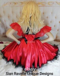 Sian Ravelle Unique LUXURY SEXY RED SATIN BLACK LACE ADULT BABY SISSY MAID DRESS