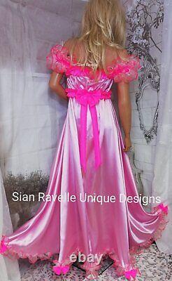 Sian Ravelle luxury Sissy Baby Pink Satin Frilly Organza Long Gown Nightdress