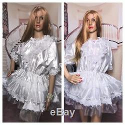 Silky Satin & Lace Sissy Maid Frilly Short Dress Negligee Adult Baby Cd/tv