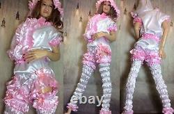 Silky Soft Luxury Double Satin Sissy Romper With Elasticated Footless Stockings