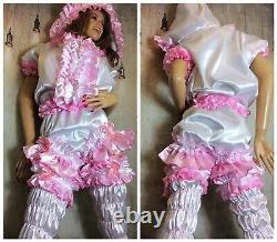 Silky Soft Luxury Double Satin Sissy Romper With Elasticated Footless Stockings