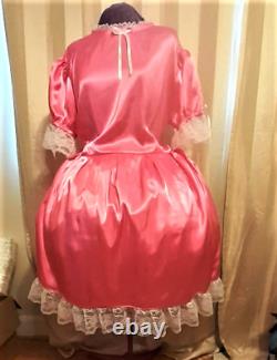 Simple Hot Pink Satin Sissy Lolita Adult Baby Dress Custom Aunt D