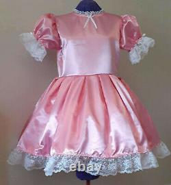 Simple Pink Satin Sissy Lolita Adult Baby Dress Custom Aunt D