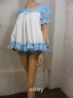 Sissy ADULT baby blue spotted and white dress and optional matching diaper cover