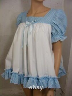 Sissy ADULT baby blue spotted and white dress and optional matching diaper cover