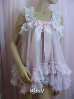 Sissy ADULT baby dress pink chiffon babydoll negligee nightie fancydress cosplay