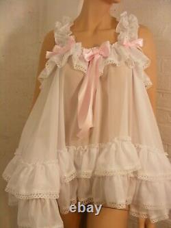 Sissy ADULT baby dress whitechiffon babydoll negligee nightie fancydress cosplay
