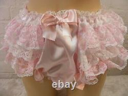 Sissy ADULT baby pink and white satin lace bra & panties knickers set lingerie