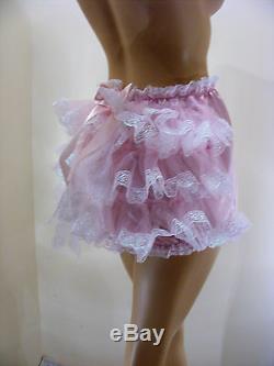 Sissy Adult Baby Pink Satin Frilly Bum Diaper Cover Panties Waterproof Option