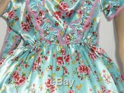 Sissy Adult Baby Rose Satin & lace Frilly Dress 46/48 BUST cosplay lola CDTV
