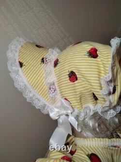Sissy Adult Baby Strawberry Poly Cotton Dress, Panties and Bonnet