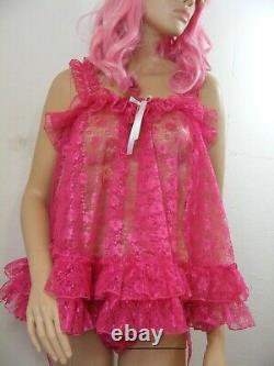 Sissy DDLG dress ADULT baby pink lace babydoll negligee nighty fancydress unisex