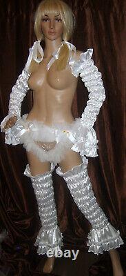 Sissy Maid Adult Baby CD/TV A Set of White Faux Satin Sretchy Arm & Leg Covers