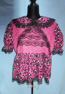 Sissy Pink & Black Short Adult Baby Little Girl Dress with Lots of Black Lace