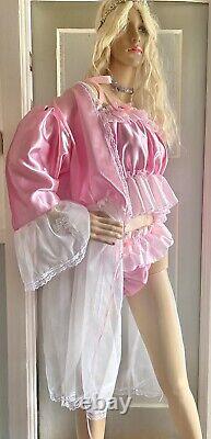 Sissy Satin 4 Piece Set Panties Bra Top Robe & Collar Gloss Satin & Lace