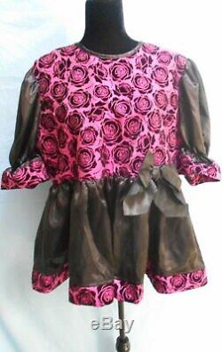 Sissy Short 26 Adult Baby Little Girl Black Rose on Pink Top Dress Satin Skirt
