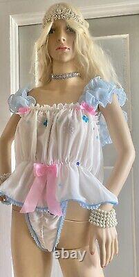 Sissy Silky Nylon & Lace Thong Panties Knickers & Cami Top 2piece Set