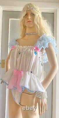 Sissy Silky Nylon & Lace Thong Panties Knickers & Cami Top 2piece Set