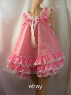 Sissy adult baby dress pink spotted cotton nightie fancy dress ddlg lolita