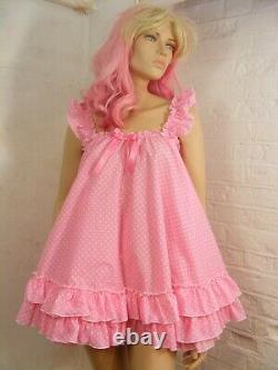 Sissy adult baby dress pink spotted cotton nightie fancy dress ddlg lolita