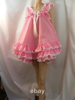 Sissy adult baby dress pink spotted cotton nightie fancy dress ddlg lolita