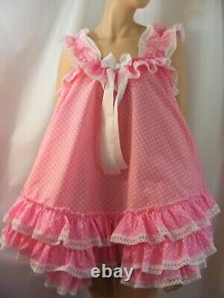 Sissy adult baby dress pink spotted cotton nightie fancy dress ddlg lolita