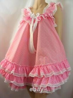 Sissy adult baby dress pink spotted cotton nightie fancy dress ddlg lolita