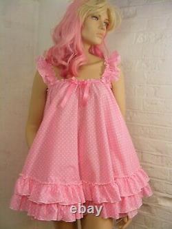Sissy adult baby dress pink spotted cotton nightie fancy dress ddlg lolita
