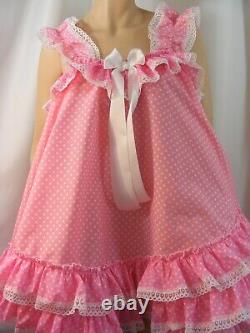 Sissy adult baby dress pink spotted cotton nightie fancy dress ddlg lolita