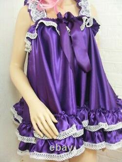 Sissy adult baby dress satin babydoll negligee nighty fancy dress maid cosplay
