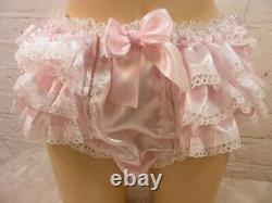 Sissy adult baby pink satin ruffle bum panties mens lingerie knickers underwear