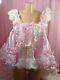 Sissy Adult Baby White Pink Lace Frilly Ruffled Baby Doll Nightie Negligee Dress