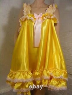 Sissy dress ADULT YELLOW satin babydoll negligee nighty fancy dress cosplay