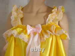 Sissy dress ADULT YELLOW satin babydoll negligee nighty fancy dress cosplay