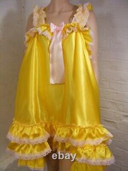 Sissy dress ADULT YELLOW satin babydoll negligee nighty fancy dress cosplay