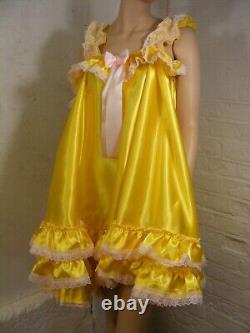 Sissy dress ADULT YELLOW satin babydoll negligee nighty fancy dress cosplay