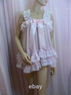 Sissy dress ADULT baby pink chiffon babydoll negligee nighty fancy dress cosplay