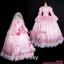 Sissy maid Versailles rose Victorian ROCOCO Gown Ball baby pink satin dress 1642
