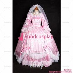 Sissy maid Versailles rose Victorian ROCOCO Gown Ball baby pink satin dress 1642