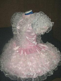Sissy maid adult baby neuter CD/ TV pink satin and organza frilly dress