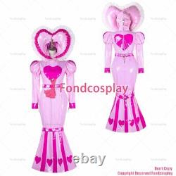 Sissy maid baby pink heavy PVC dress Fish tail lockable heart hood CD/TVG2339